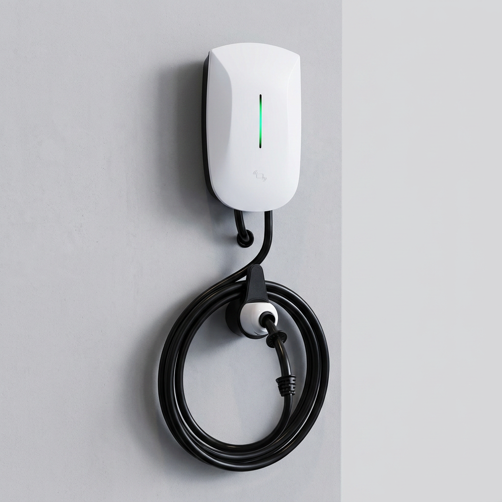 GWB7-PP charging station mounted on a wall with Type 2 cable