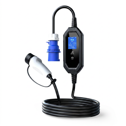 Портативно зарядно 7 kW GP7-5-APP — черен корпус, син CEE, 5 м